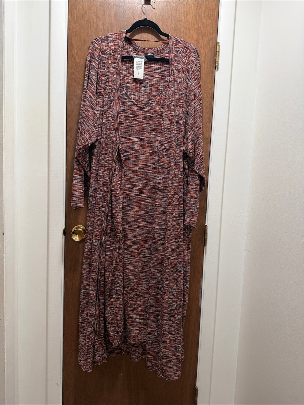 Long Open Front Cardigan Dress in Rust Mix - Picture 3 of 3